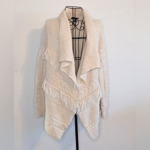 H&M Cream Boho Fringe Waterfall Cable Knit Cardigan Size S